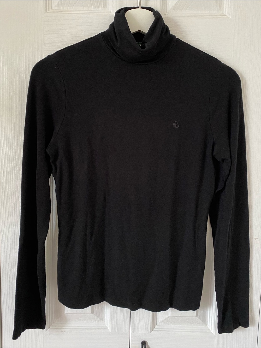 Ralph Lauren stretch knit black turtleneck embroidered logo Size small